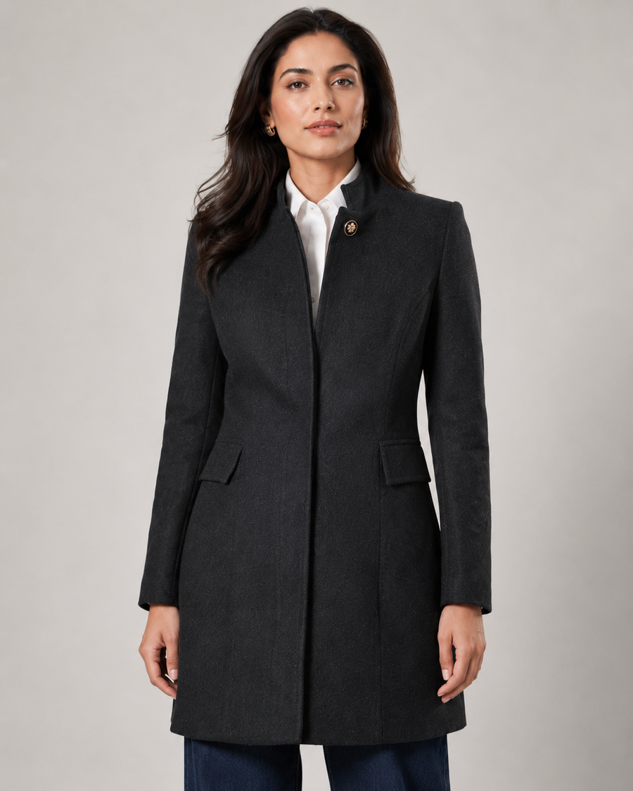 Women’s Charcoal Black Stand-Collar Winter Coat