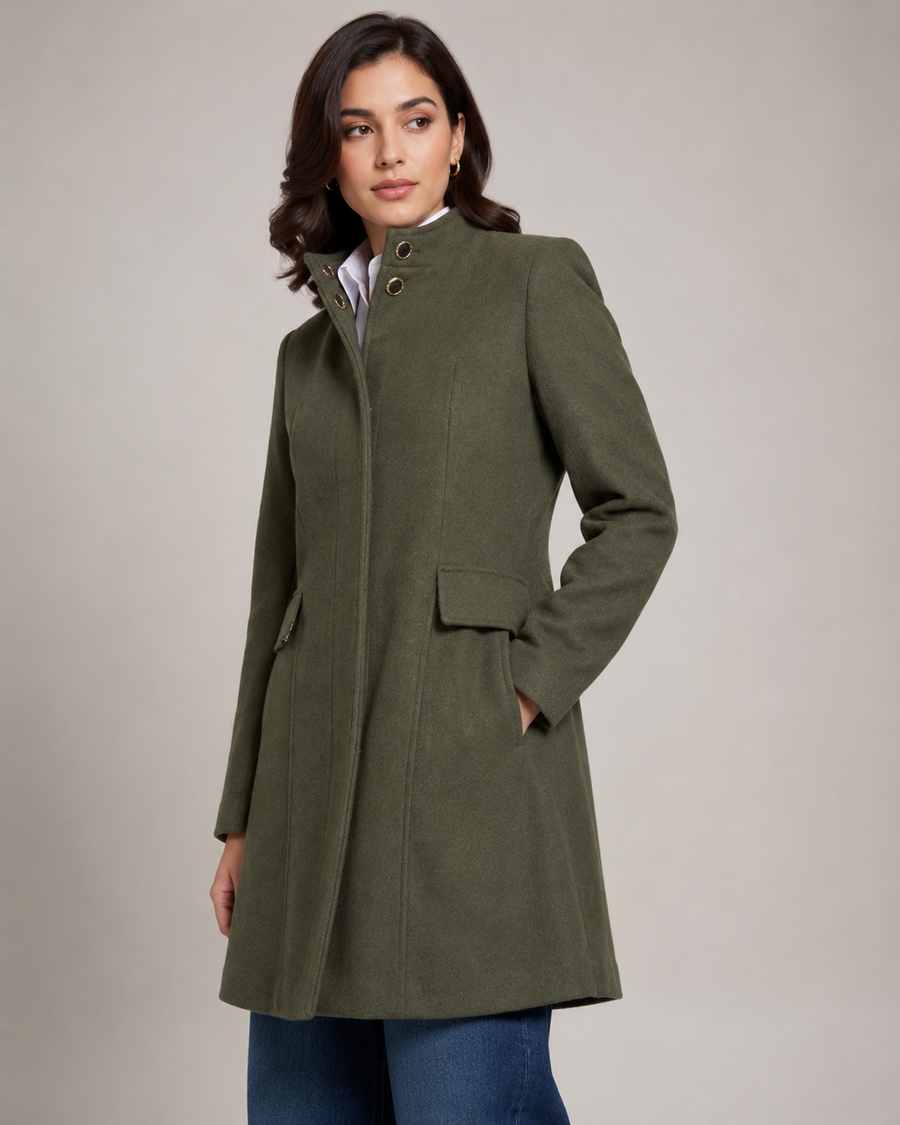 Women’s Olive Green Stand-Collar Winter Coat